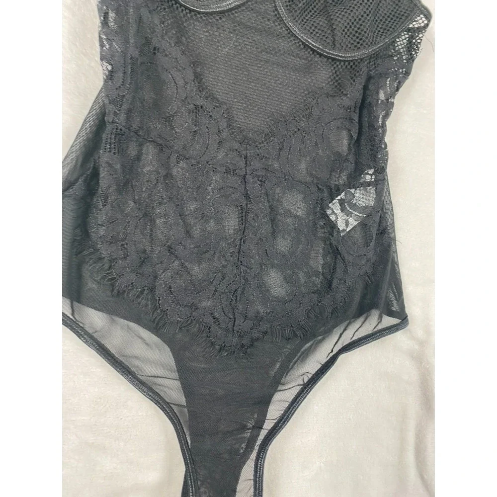 NWOT Kaei & Shi Bodysuit Lace Sz M Black Mesh Goth Romantic Boudoir Date Night